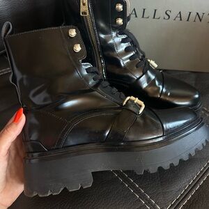 ALLSAINTS LEATHER STELLAR BOOTS Black with Buckle